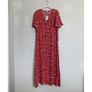 NEW a New Day VNeck Maxi Dress 14 Red Pink Valentine’s Day Romantic Short Sleeve